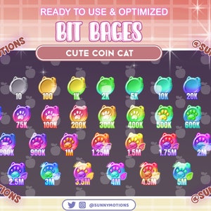 31x Colorful Neon Cat Paw Coin Number Twitch Bit Badges, Rainbow Cat, King, Angle Wing Sub Badges, Kawaii Bit Donation Badge For Streamers