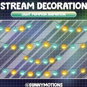 4 Animated Stream Decoration Flashing Aesthetic Yellow Pumpkin Halloween Lights Chains / Kawaii Twitch Overlay / Lofi Spooky Cute Lights