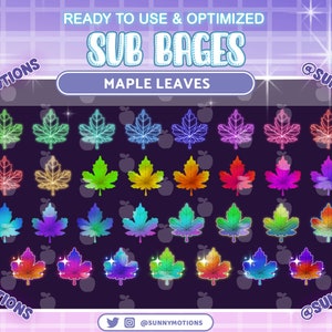 31 Bunte Ahornblätter Twitch Sub Badges, Kawaii Rainbow Herbst Blatt Bit Badges Für Streamer, Discord, Youtuber, OBS