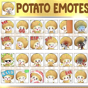 35 Cute Chibi Kawaii Potato Twitch Discord Mixer Youtube Emotes / Fruit Emoji / Subscriber / Loyalty Sub Bit Badge / MEGA Bundle For Stream