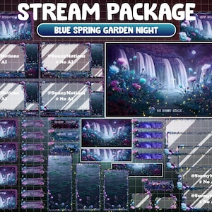ANIMATED Stream Package: Magical Glowing Floral Garden, Waterfall, Mystical Peony, Tropical Forest, Lofi Cozy Ambience Night Twitch Overlay