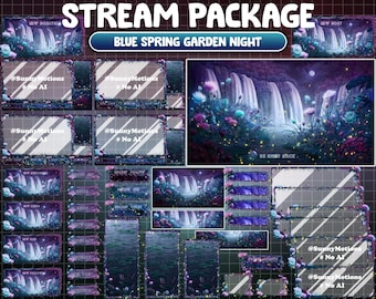 ANIMATED Stream Package: Magical Glowing Floral Garden, Waterfall, Mystical Peony, Tropical Forest, Lofi Cozy Ambience Night Twitch Overlay