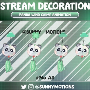 4 Animated Twitch Stream Decoration Animal: Kawaii Cozy Panda Wind Chime, Lo-fi Aesthetic Cloud, Lucky Leaf, Clover Wind Bell Twitch Overlay