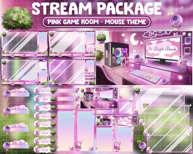 ANIMATED Twitch Overlay Stream Package / Lo-fi Aesthetic Mouse Bedroom ...