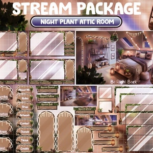 ANIMATED Twitch Stream Package / Night Love Cozy Plant Attic Bedroom / Boho Gamer Room / Cute Aesthetic / Stream Setup / Cottagecore /Pillow
