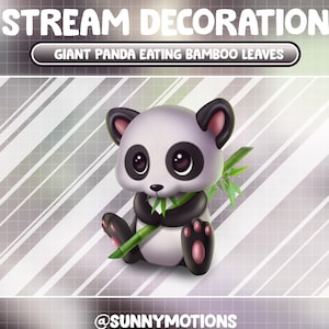 Decoración de transmisión animada: Animación de lindo panda gigante comiendo hojas de bambú / Animal de China / Complemento de oso blanco negro / Superposición de Twitch de panda
