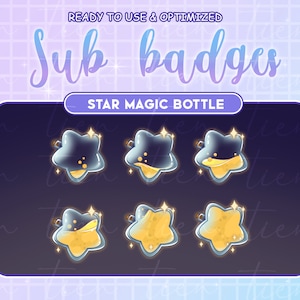 Yellow Star Magic Star Bottle / Twitch sub / Bit Badges / Kawaii / Cute sub badges / Badges For Streamers / Streamer / Magic Star