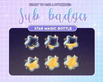 Yellow Star Magic Star Bottle / Twitch sub / Bit Badges / Kawaii / Cute sub badges / Badges For Streamers / Streamer / Magic Star