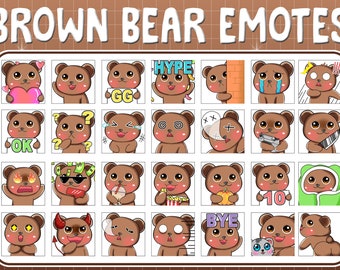 28 Twitch Discord Emotes Süßer Braunbär / Kawai Chibi Emoji / Sub Bit Badges / Gemütliche RIP Love Lurk Cry Schock Comfy / Stream Emotes Pack