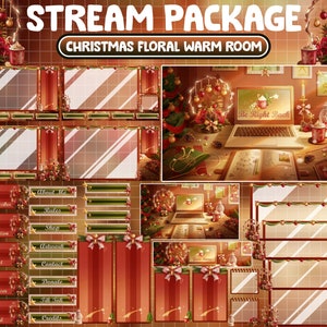 ANIMATED Twitch Overlay Stream Package / Lo-fi Aesthetic Christmas Floral Warm House / Retro Xmas PC Set Up Winter Room /Hot Cocoa Chocolate