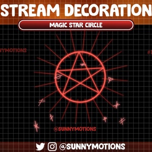 May include: Red glowing pentagram star circle on a black grid background with the text "MAGIC STAR CIRCLE" at the top and "@SUNNYMOTIONS" at the bottom. The text "#No AI" is in the top right corner.