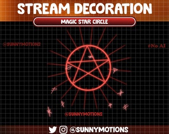 Animated Stream Decoration: Magic Star Circle Spell Evocation, Celestial Witchy Symmetry, Astronomy Geometry, Constellation, Red Star Cosmos
