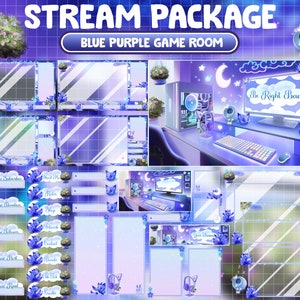 ANIMATED Twitch Overlay Stream Package / Lo-fi Aesthetic Lily Flower / Blue Plant House / Cozy Kawaii Gamer Play Room /Nine Tailed Fox Theme