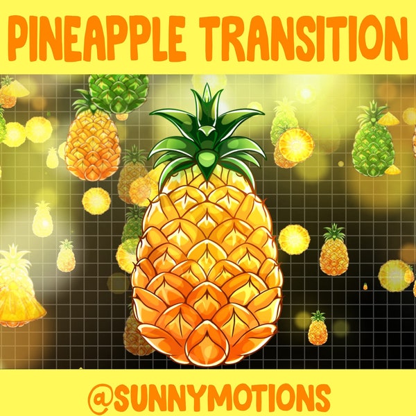 Animated Twitch Discord Stinger Transition / Pineapple Falling Stream Overlay / Kawaii Fruit / Streamer Graphics / Personalizable / Custom