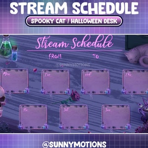 Twitch Overlay Stream Schema: Halloween Spooky Eyes Tea, Gothic White Cat, Candle Skull, Magic Poison Bottle, Spooky Book Planer Template