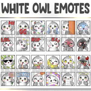 32 Cute Kawaii White Owl Without Ear Twitch Discord Emotes / Kawai Bird Emoji / Subscriber / Loyalty Sub Bit Badges / Soft Snow Owlet Bundle