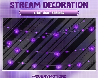 6 Animated Twitch Decoration: Purple Bat Lights String, Halloween Flying Devil Bat Lights, Scary Night Deco Overlay For  Streamer Vtuber OBS