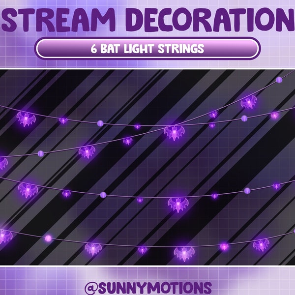 6 Animated Twitch Decoration: Purple Bat Lights String, Halloween Flying Devil Bat Lights, Scary Night Deco Overlay For  Streamer Vtuber OBS