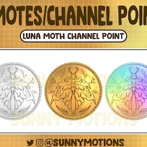 3x Twitch Cool Gold Luna Moth Coin Emotes, Floral Moth Channel Points, Kawaii Bella Insects Emoji, Streamer Graphics, Gamer Sub Bit Badges