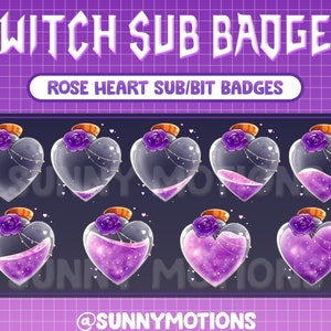 Purple Rose Liquid Heart Bottle Twitch Cheer Sub Bit Badges / Cute Valentine Emoji / Emotes / Perfume Loyalty Subscriber Badges For Streamer
