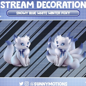 Decoración de transmisión animada: estético zorro azul blanco como la nieve, superposición de Twitch de un astuto de nueve colas, activo de Vtuber de cachorro de zorro invernal de Animal Forest