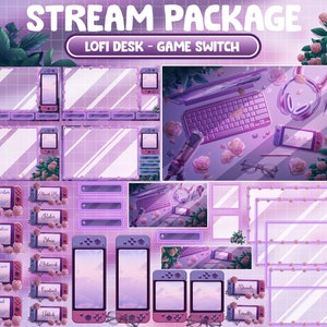 FULL Animated Twitch Overlay Stream Package / Clean Retro Lo-fi Morning Desk / Valentine Day / Game Player Console Switch / Pink Rose Flower