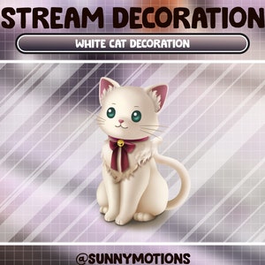 Animated Stream Decoration Animal Soft Plushy Toy / Lofi Aesthetic White Kitty / Moon Cat Animation / Cute Meow Add-on Kawaii Twitch Overlay