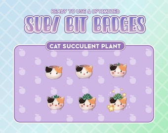 Twitch Sub Badges / Calico Cat Succulent Planter  Bit Badges / Emote - Cute Kitty Collection / Kawaii / Streamer / Sparkes / Calico Moon Cat