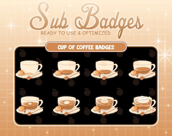 Cup Of Coffee Twitch Sub Bit Badges / Hot Drinks Kawaii Badges / Cute Food Emotes For Streamers / Brown Cafe / Discord, Mixer, Youtube Emote