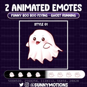 Animated Twitch Emotes: Cute Funny Ghost Flying, Kawaii Chibi Spooky Boo Boo Ghost Moving Emotes, Halloween Night Emoji Stream Discord Mixer