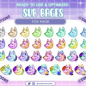 31 Colorful Neon Kitsune Mask Twitch Tier Sub Badges, Japanese Fox Bit, Kawaii Channel Point, Donation OBS, Discord Streamers Discord Roles