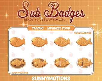8 Insignias Taiyaki Twitch Sub Bit / Comida japonesa linda Kawaii / Insignias de comida deliciosa para Streame / Helado Taiyaki / Discord de comida asiática Youtube
