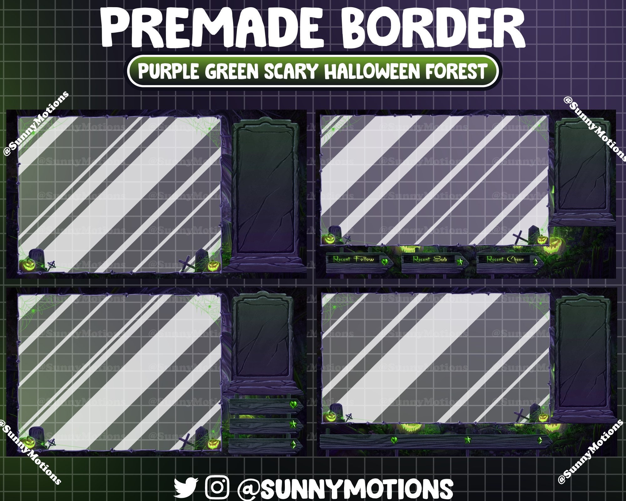 Haunted Overlay ANIMATED Twitch Overlay Stream Package: Purple Green Scary Spookiest ...