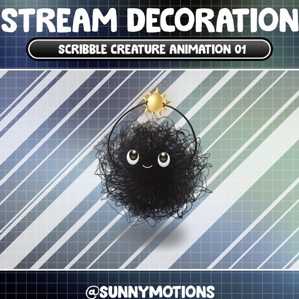 Animated Stream Decoration Animal Soft Plushy Toy / Aesthetic Black Scribble Creature 1/ Spiky Monster Animal / Add-on Kawaii Twitch Overlay
