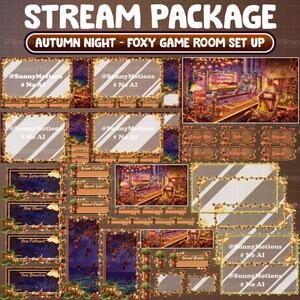 ANIMIERTES Stream Paket: Neunschwänziger Fuchs im gemütlichen Herbst-Spielzimmer, Twitch Overlay, Ahornblatt, Herbstkürbis, Kastanie, Kaffeepilz