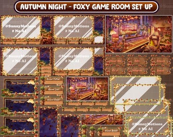 ANIMATED Stream Package: Nine Tailed Fox In Cozy Autumn Game Room Set Up Twitch Overlay, Maple Leaf, Fall Pumpkin, Chestnut, Coffee Mushroom