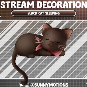 Geanimeerde stroomdecoratie Schattig huisdier: Lo-fi esthetische zwarte kat slapend, Kawaii Cat Lover Twitch Overlay, gestroomlijnde katachtige waarschuwingsadd-on