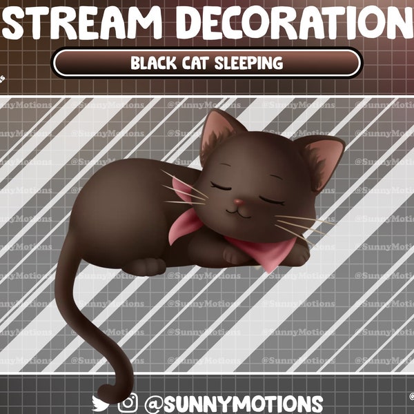 Animated Stream Decoration Cute Pet Animal: Lo-fi Aesthetic Black Kitty Sleeping, Kawaii Cat Lover Twitch Overlay, Sleek Feline Alert Add-on