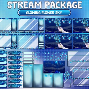 VOLLEDIG GEANIMEERDE Fee Gloeiende Bloementuin Twitch Overlay Streampakket / Blauwe Hemel Lofi Esthetisch / Magische Nacht / Cottage Core Gezellige Stream