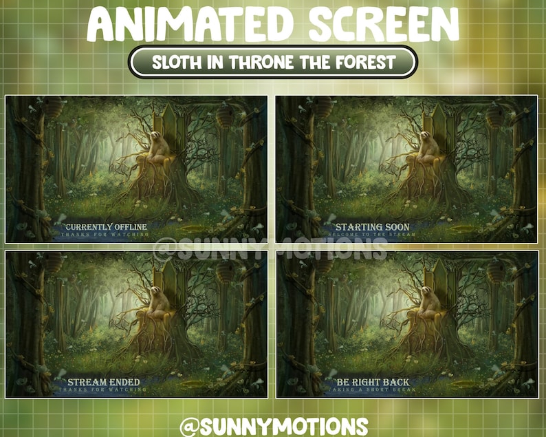 ANIMATED Twitch Stream Package: Sloths Throne in Glowing Spirit Forest ...