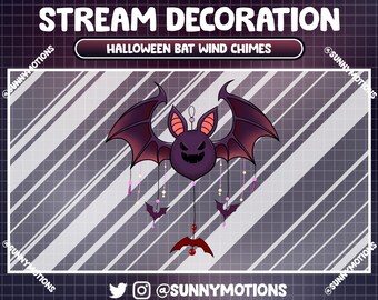 Animated Twitch Stream Decoration Animal: Spooky Halloween Bat Wind Chime, Witchy Bat Wind Bell Twitch Overlay, Horror, Gothic Haunted Bats