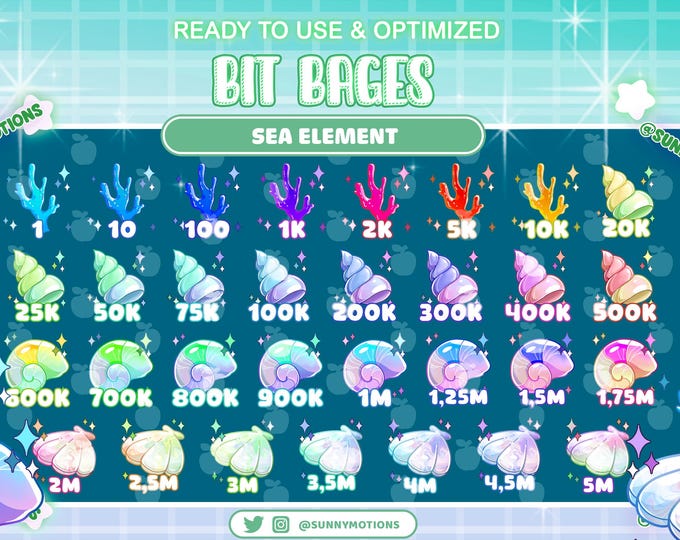 31 Colorful Coral, Sea Snail Number Complete Twitch Tier Bit Badges Set ...