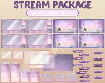 Full Animated Twitch Cute Pink Sakura Cherry Blossom Flower Stream Package Overlay / Streamer Graphics / Kawaii / Streamer Aesthetic / Japan