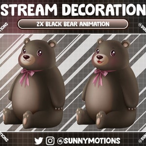 2 Animated Stream Decoration: Cute Giant Black Bear Animation, Funny Bongo Bear Add-on, Animal Twitch Overlay, Bear Emotes Alerts, Scene