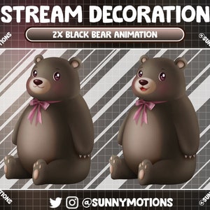 2 Animated Stream Decoration: Cute Giant Black Bear Animation, Funny Bongo Bear Add-on, Animal Twitch Overlay, Bear Emotes Alerts, Scene