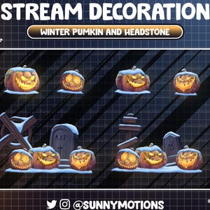 Animated Snowy Cover Horror Pumpkin Stream Decoration, Winter Rip Headstone Twitch Overlay, Spooky Witchy Halloween Tombstone OBS Streamlabs
