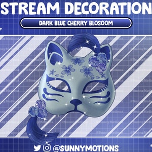 Animated Stream Decoration: Kawaii Spring Japanese Kitsune Fox Mask Twitch Overlay, Sakura Flower, Aesthetic Spirit Fox Shrine Vtuber-Assets