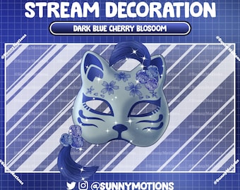 Animated Stream Decoration: Kawaii Spring Japanese Kitsune Fox Mask Twitch Overlay, Sakura Flower, Aesthetic Spirit Fox Shrine Vtuber-Assets