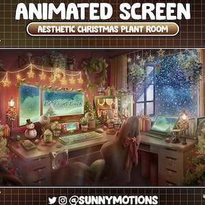 Peut inclure: Un bureau d'ordinateur décoré pour Noël avec un thème végétal festif. Le bureau est doté d'un moniteur affichant les mots "Be Right Back", d'un clavier, d'une souris et d'une chaise. Le bureau est décoré de lumières de Noël, d'ornements et de plantes. La fenêtre derrière le bureau est recouverte de neige.