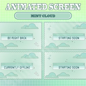 5x Animated Twitch Cute Mint Dreamy Cloud Screens / Animated Overlay Mint Green Cloud Overlay / Kawaii / Streamer / Sparkle / Stars